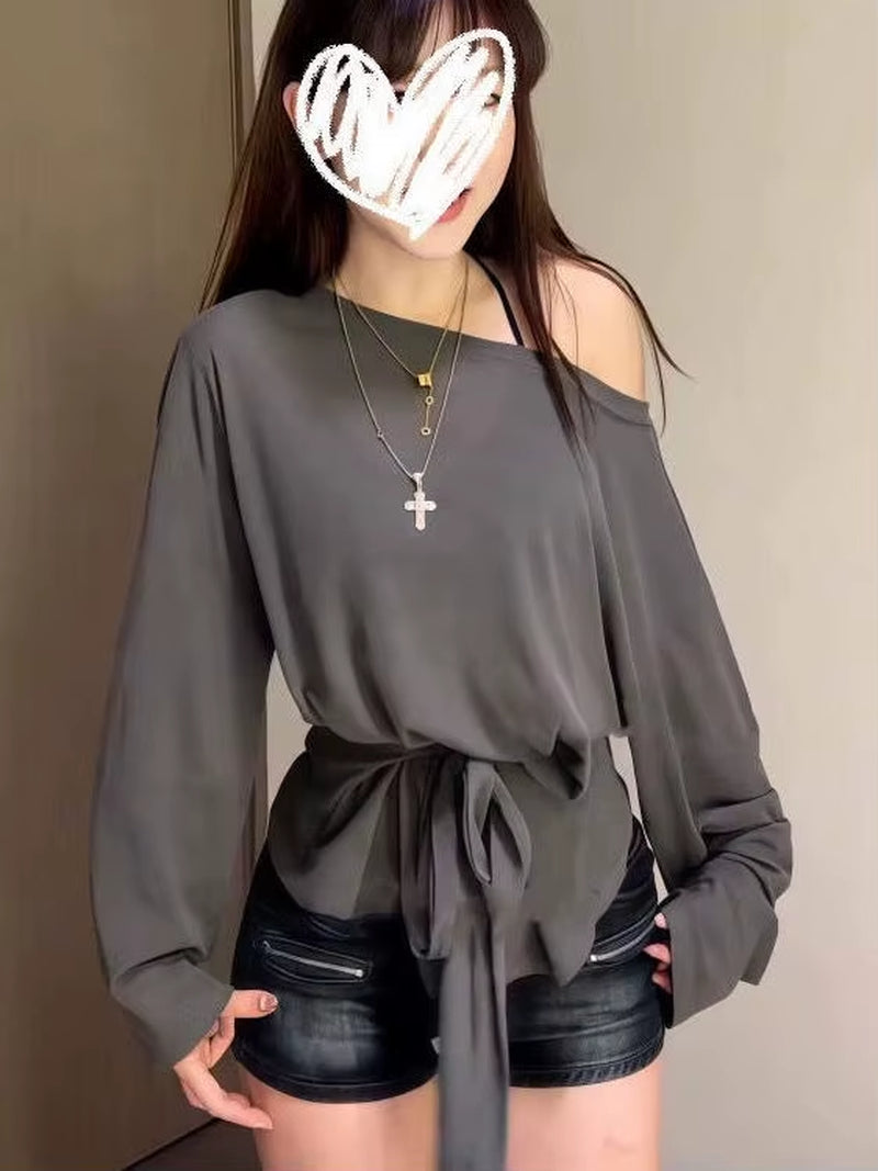 Slim Fit Long Sve T-Irt Summer Lightweight See Tough Belted Loose Design Moisture Ng Color Commute Sle