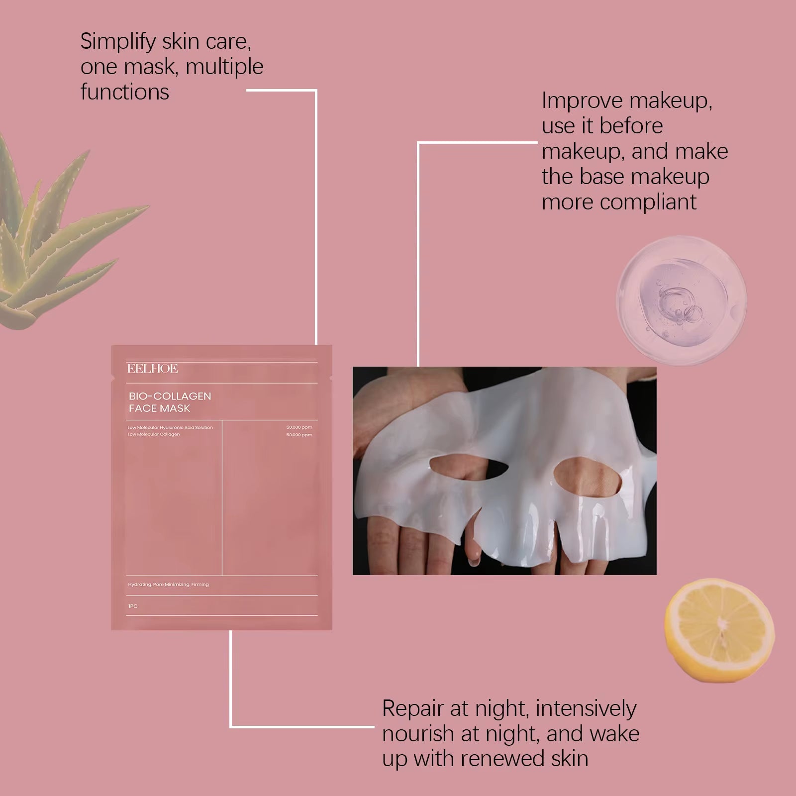 10/5/3Pcs Bio Collagen Face Mask Shrink Pores Deep Hydrating Overnight Mask Moisturizing Refreshing Brightening Face Skin Care