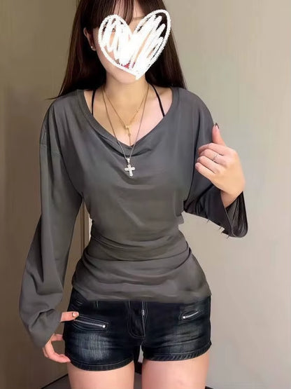 Slim Fit Long Sve T-Irt Summer Lightweight See Tough Belted Loose Design Moisture Ng Color Commute Sle