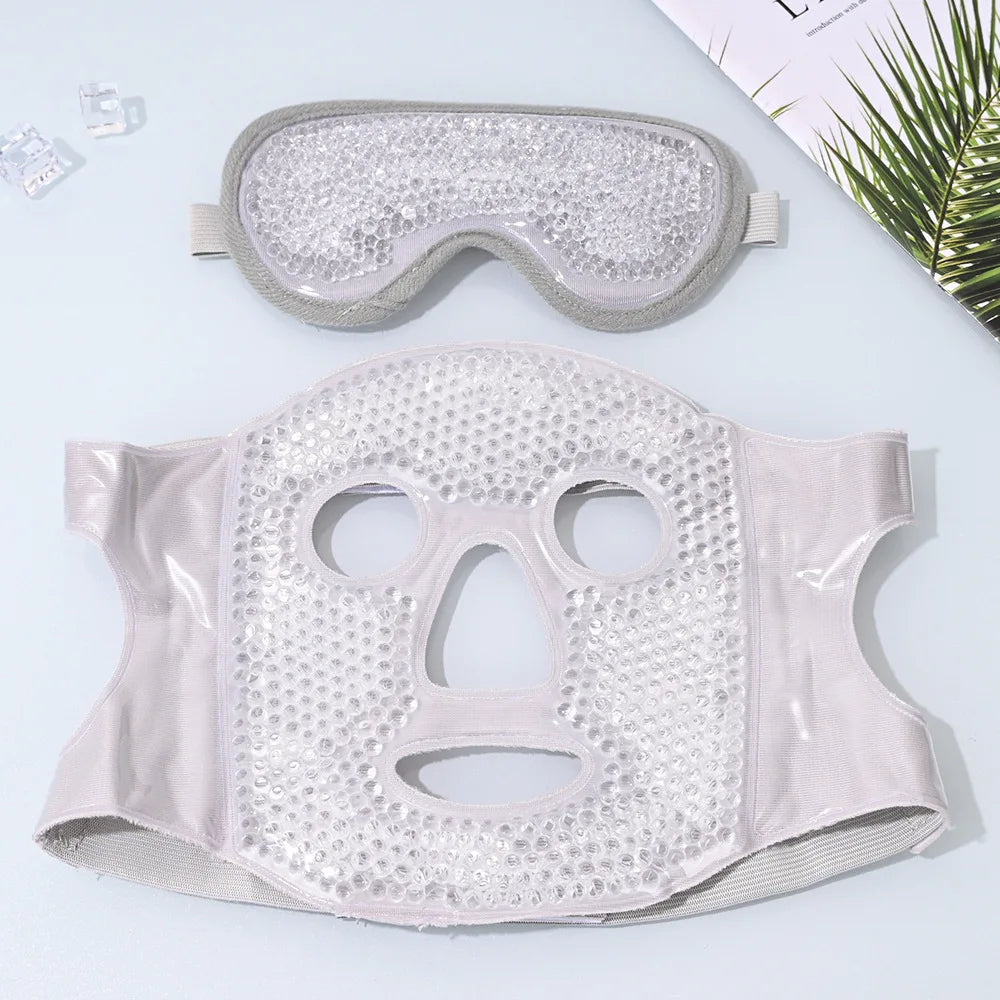 New SPA Ice Cold and Hot Heat Full Face Eye Mask Sleeping Ice Pack Reduce Face Puff Dark Circles Gel Beads Compress for Woman
