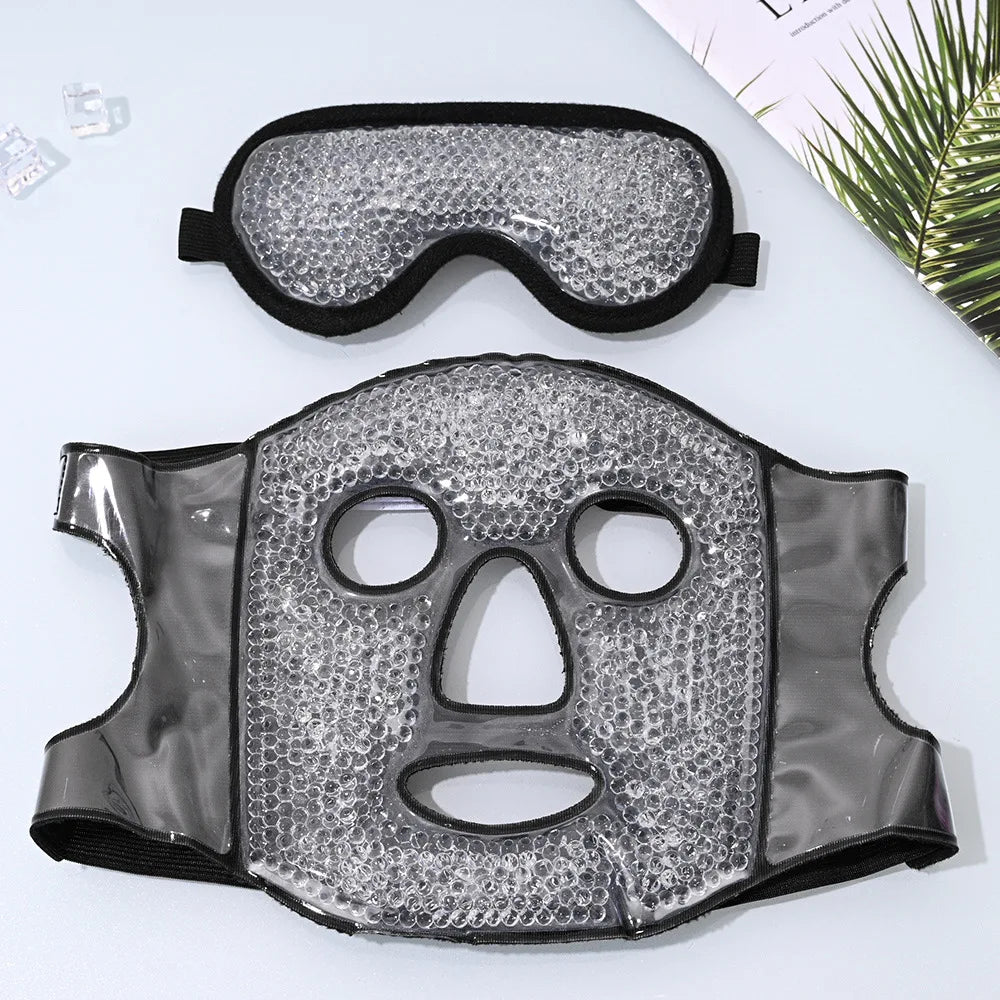 New SPA Ice Cold and Hot Heat Full Face Eye Mask Sleeping Ice Pack Reduce Face Puff Dark Circles Gel Beads Compress for Woman