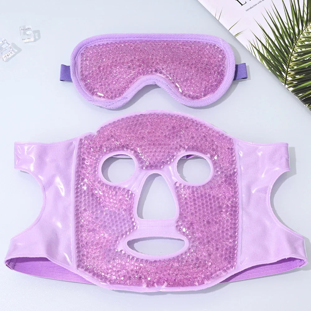 New SPA Ice Cold and Hot Heat Full Face Eye Mask Sleeping Ice Pack Reduce Face Puff Dark Circles Gel Beads Compress for Woman
