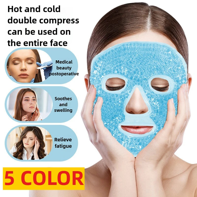 New SPA Ice Cold and Hot Heat Full Face Eye Mask Sleeping Ice Pack Reduce Face Puff Dark Circles Gel Beads Compress for Woman